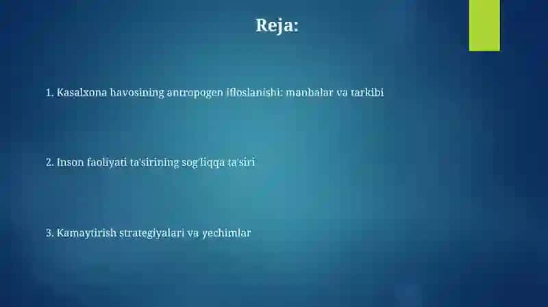 Kasalxona havosi antropogen ifloslanishi haqida 2