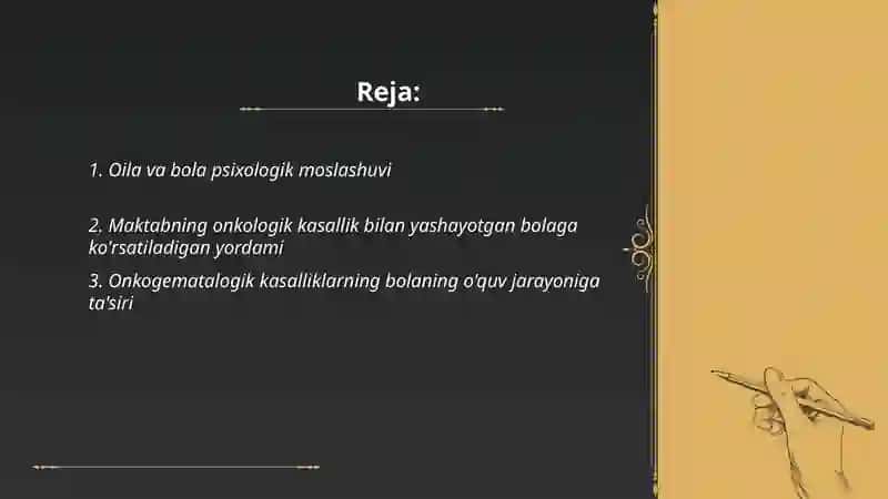Bola yoki osmirni ayniqsa onkogematalogik kasallik profiliga moslashishida oila maktabni o'rni 2
