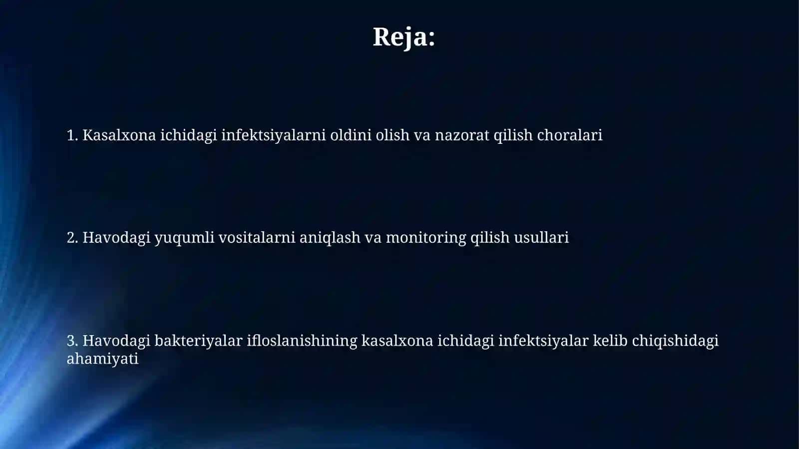 Kasalxona ichki infeksiyalarni kelib chiqishi uchun havoning bakterial ifloslanganligini ahamiyati 2