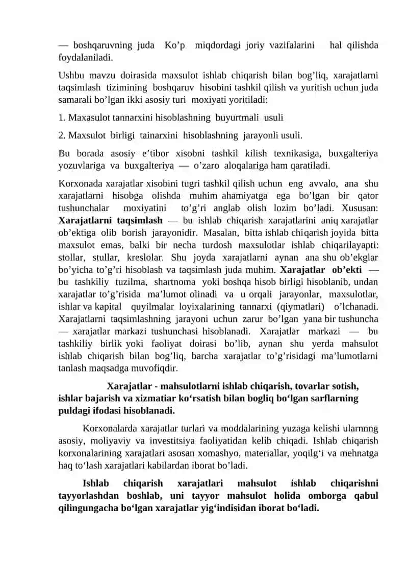 2 Mavzu. Xarajatlarni turkumlash va hisobga olish 2