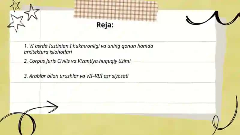 VI asrda Iustinian I hukmronligi va uning qonun hamda arxitektura islohotlari 2