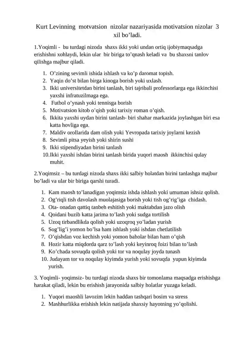 KURT LEVINNING MOTIVATSION NIZOLAR NAZARIYASI 2