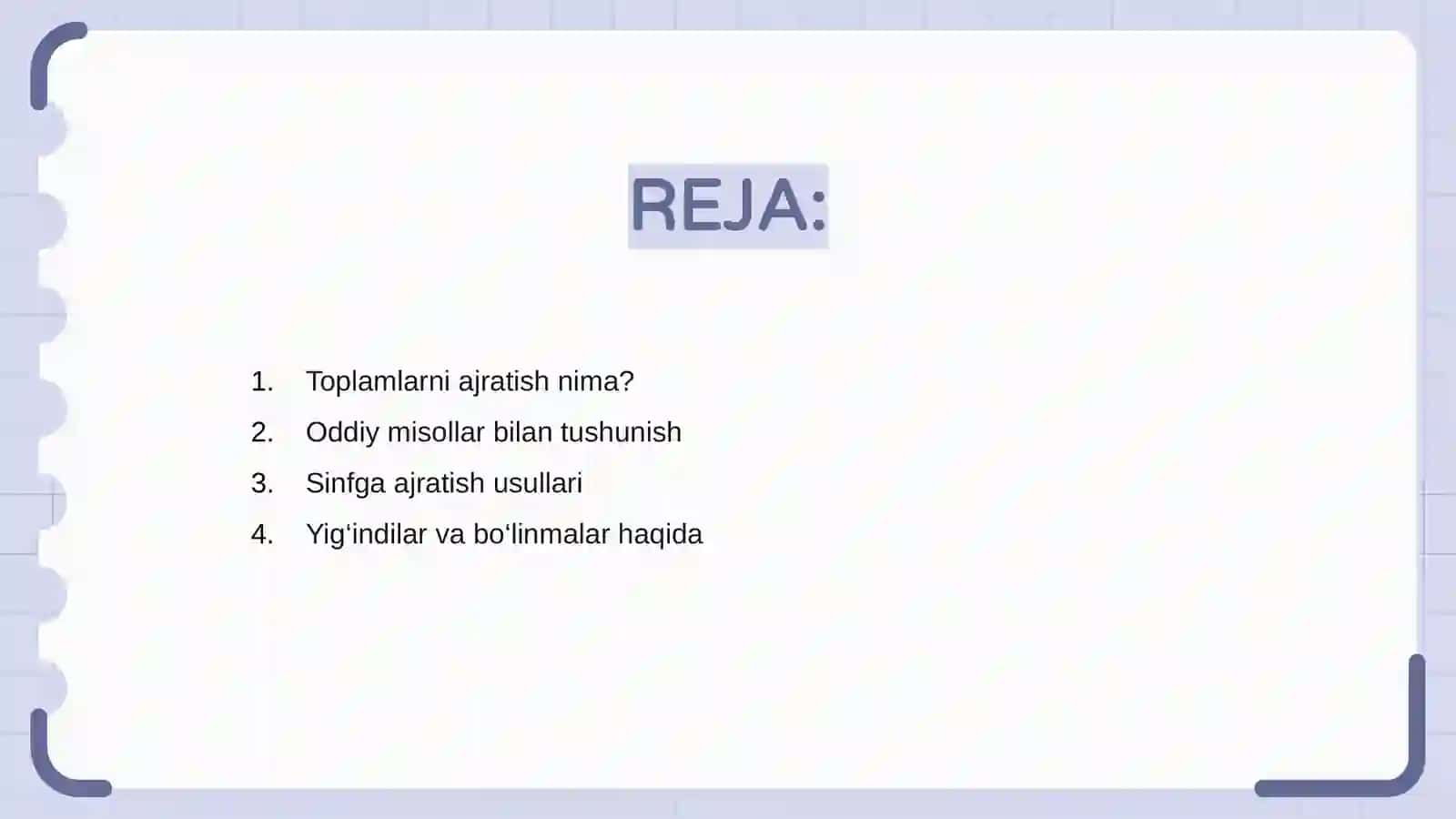Toplamlarni sinflarga ajratishga oid misollar 2