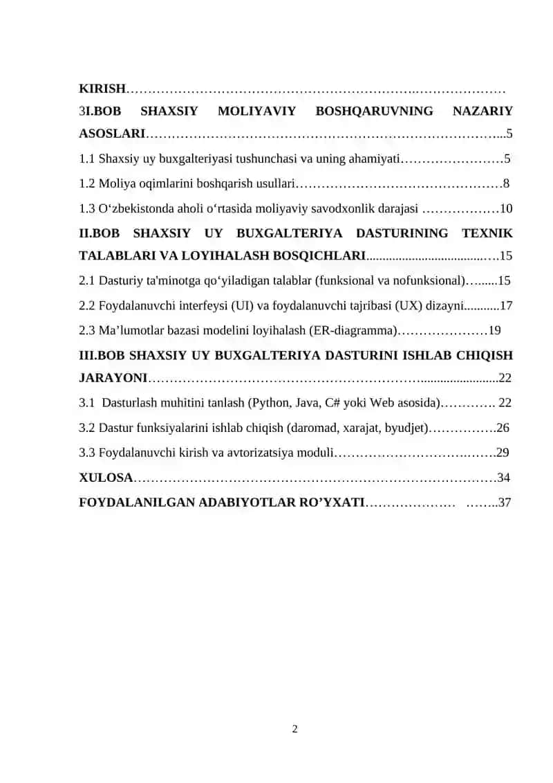 SHAXSIY UY BUGALTERIYASI TIZIMINI ISHLAB CHIQISH 2