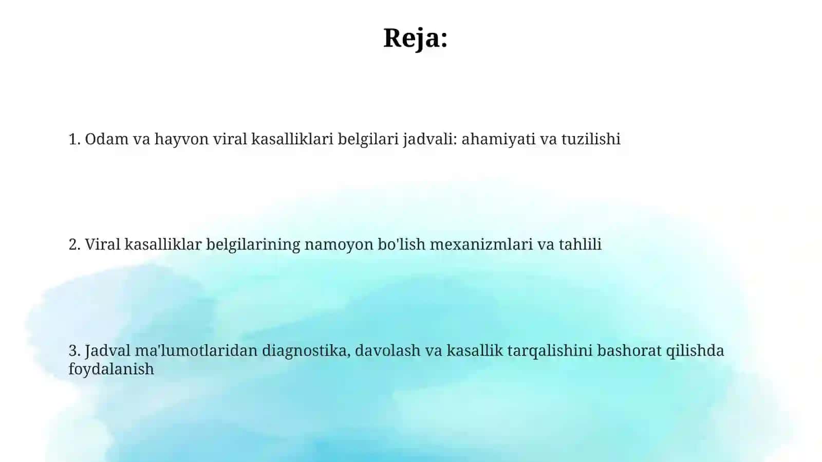 Odam va hayvon viral kasalliklari belgilari jadvali 2