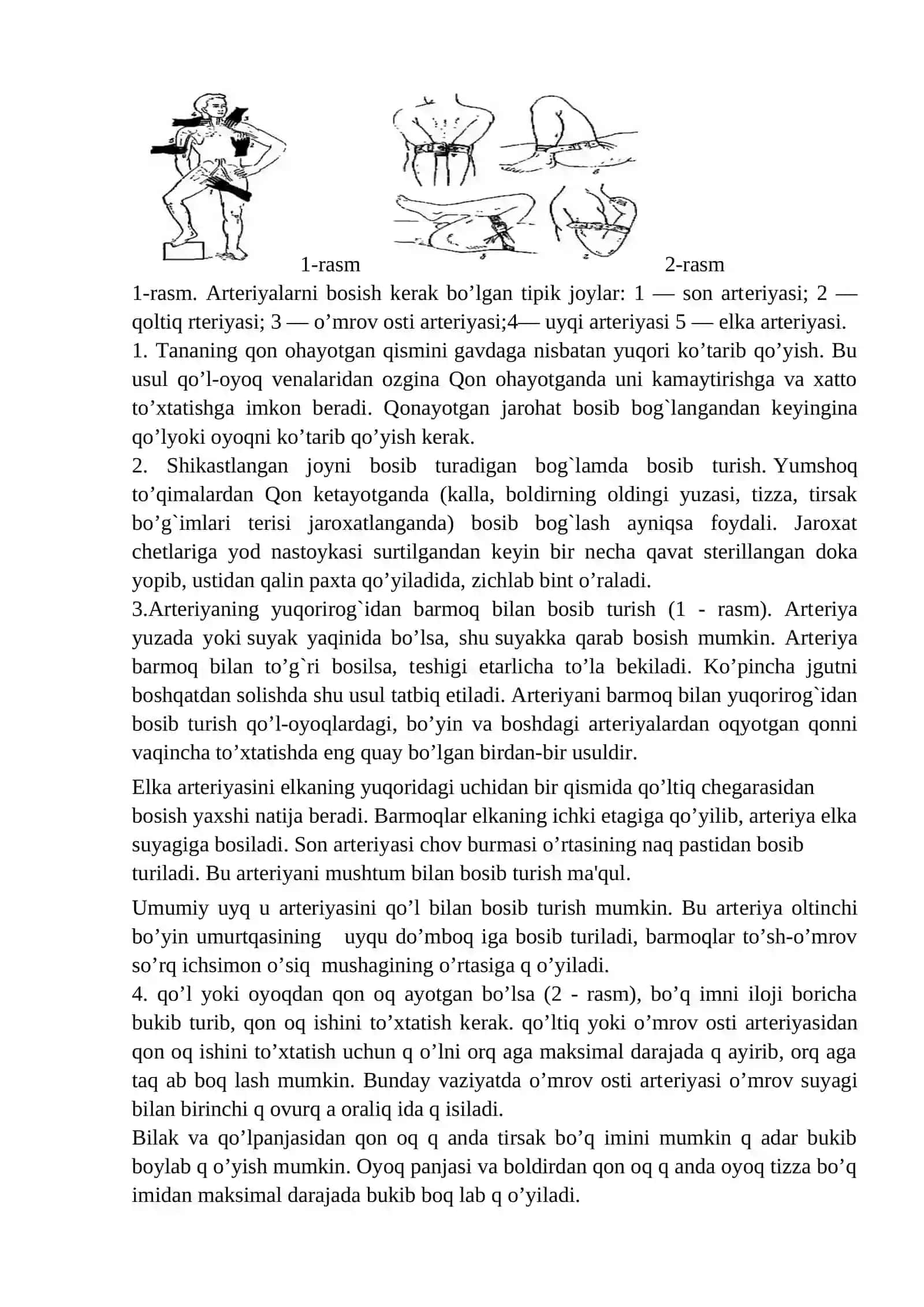 TOMIRLARDAN QON KETISHI, TURLARI,VAQTINCHA TO`XTATISH USULLARI 2