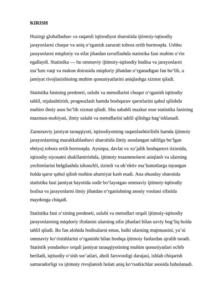 STATISTIKA FANI: PREDMETI, USLUBI VA METODLARI 2