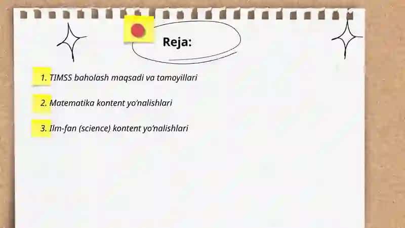 TIMSS baholash yo‘nalishlari: Shoyimova Gulshan 2