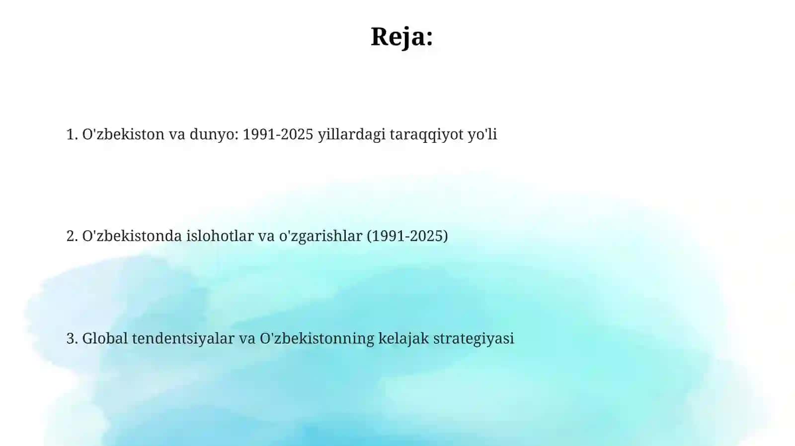 1991-2025 yillarda o'zbekiston va jahon davlatlari tarqqiyoti 2
