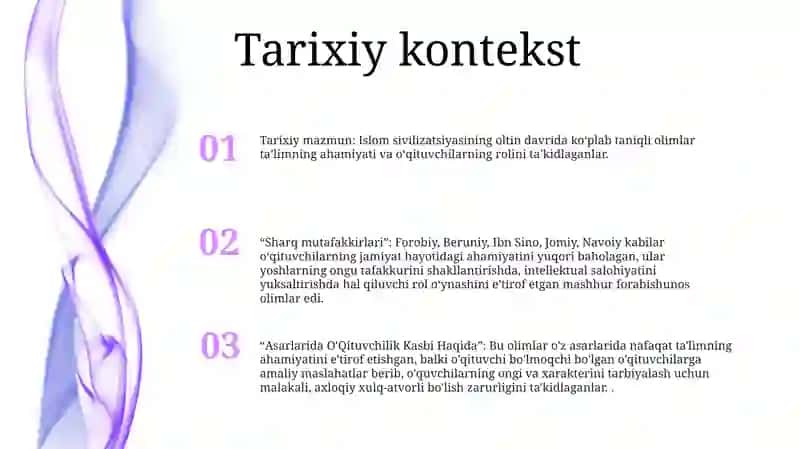 Sharq Mutafakkirlari Farobiy, Beruniy, Ibn Sino, Jomiy, Navoiy) Asarlarida O'Qituvchilik Kasbi Haqida 2