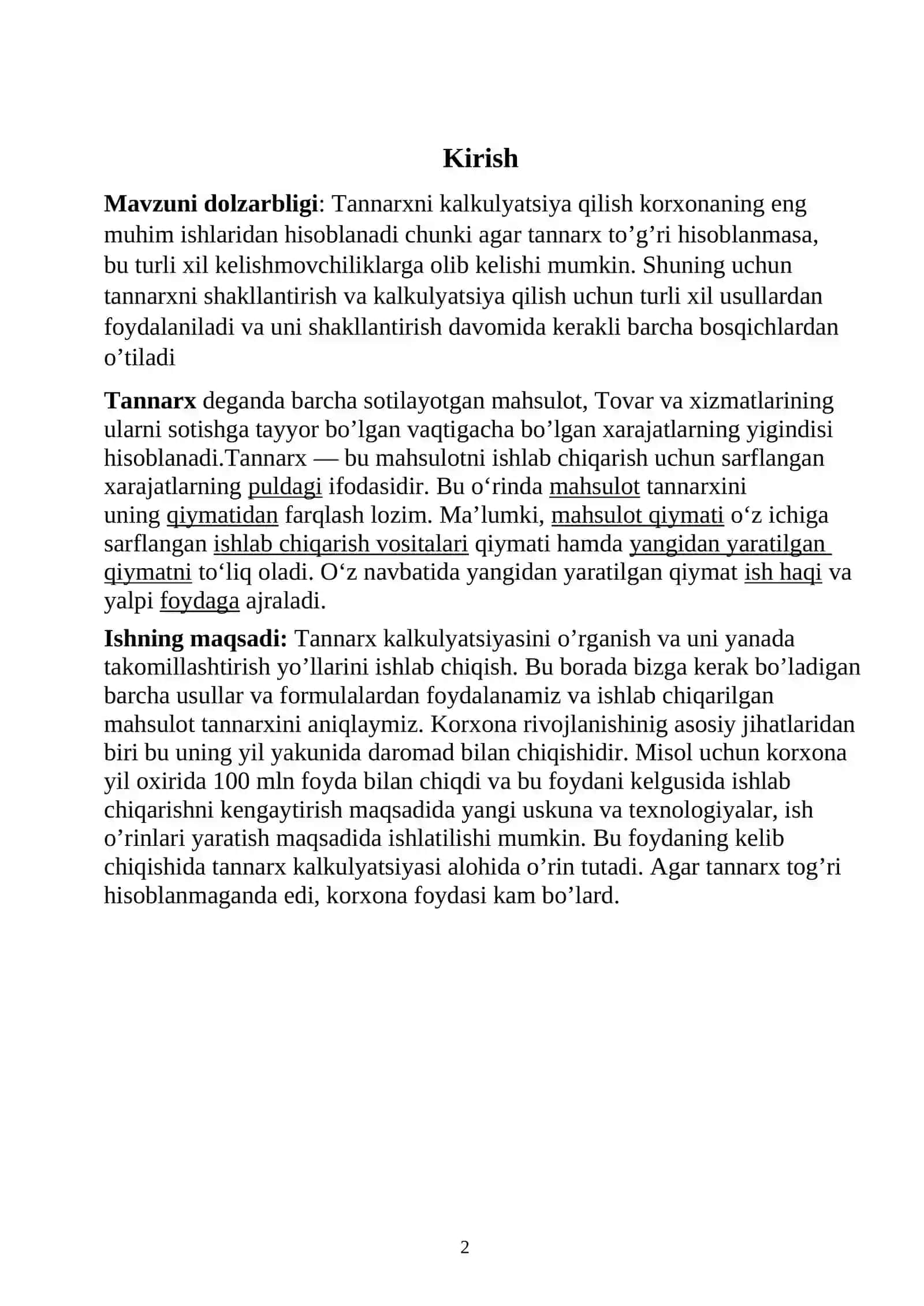 Tannarxni to’liq va o’zgaruvchan xarajatlar bo’yicha taqsimlash asosida kalkulyatsiya qilish tartibi 2