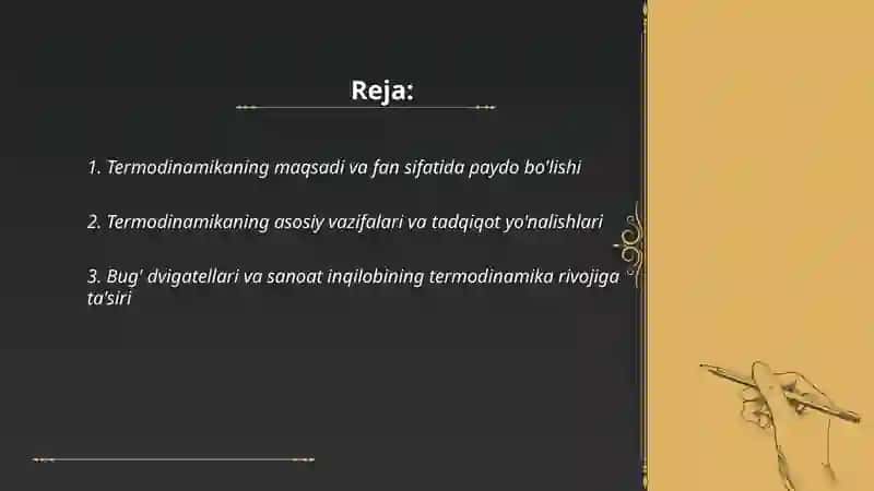 Termodinamika fanining maqsad va vazifalari rivojlanish tarixi 2