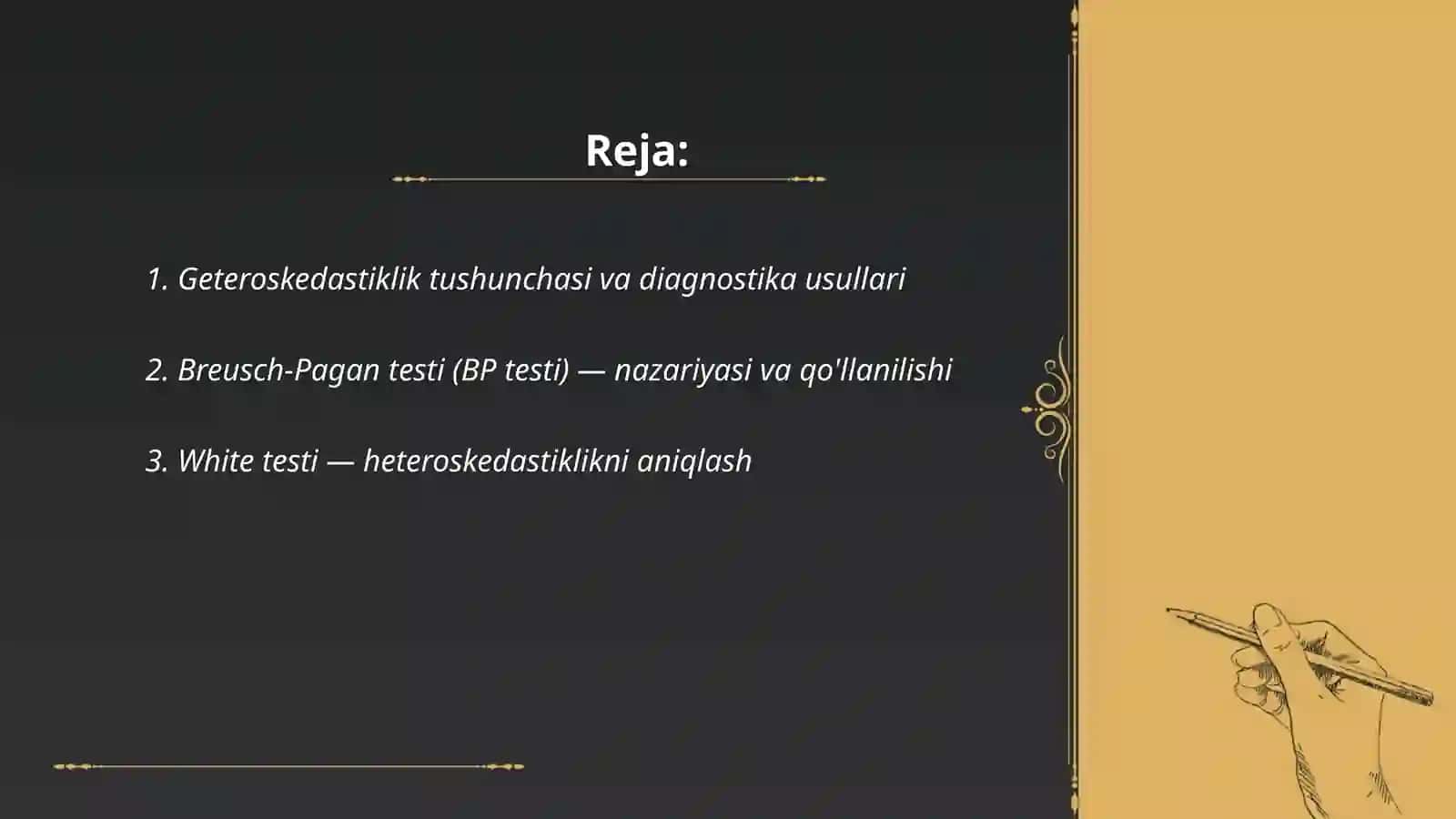 Geteroskedastiklik uchun test. Avtokorrelatsiya uchun test 2