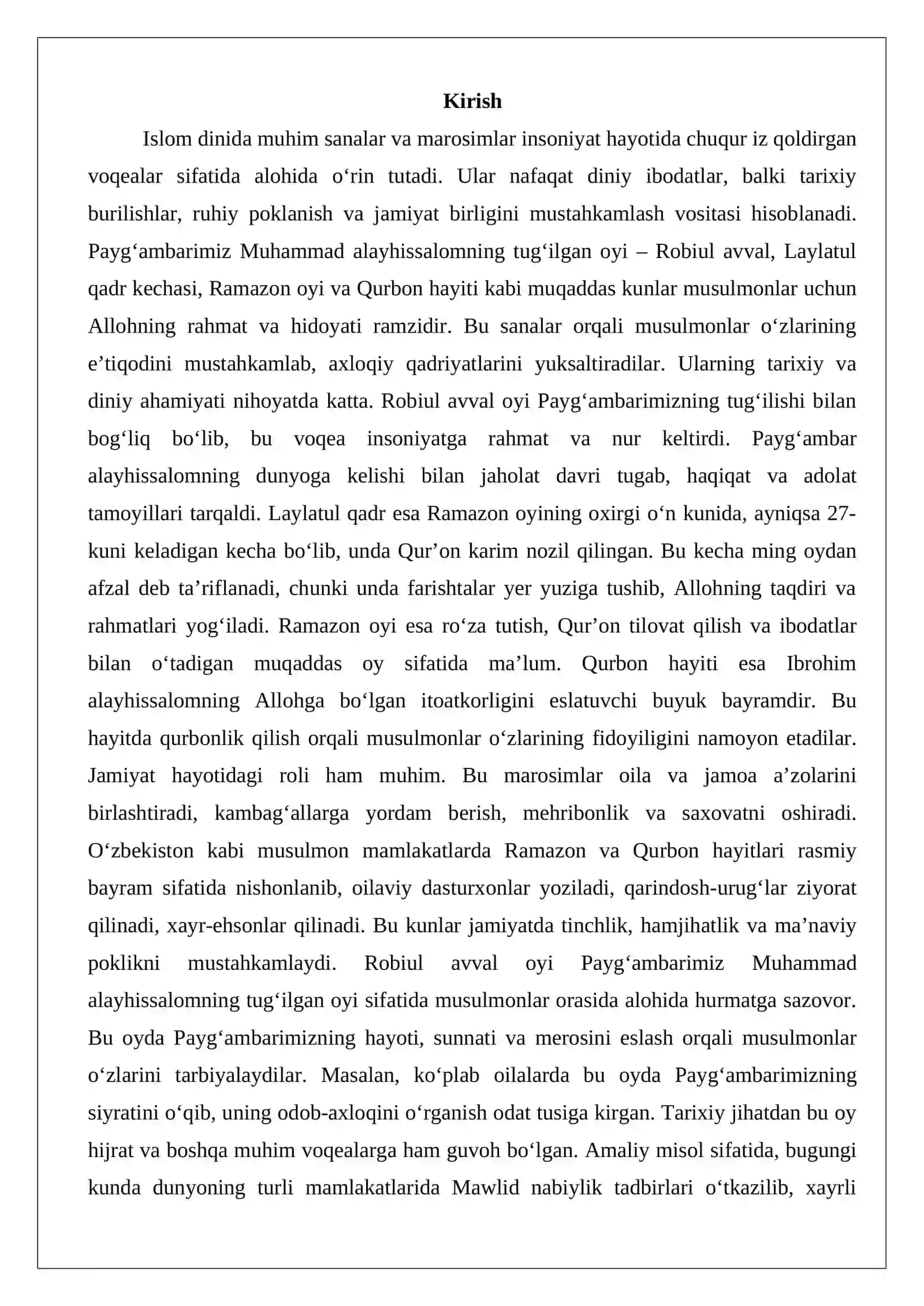 Payg’ambarning tug’ilgan oyi, laylatul qadr, ramazon va qurbon hayiti 2