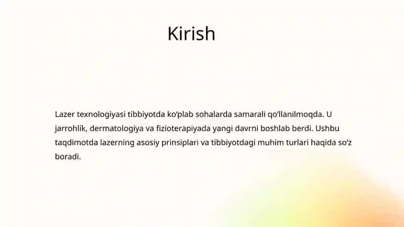 Lazer texnologiyasining tibbiyotdagi asosiy jihatlari 2