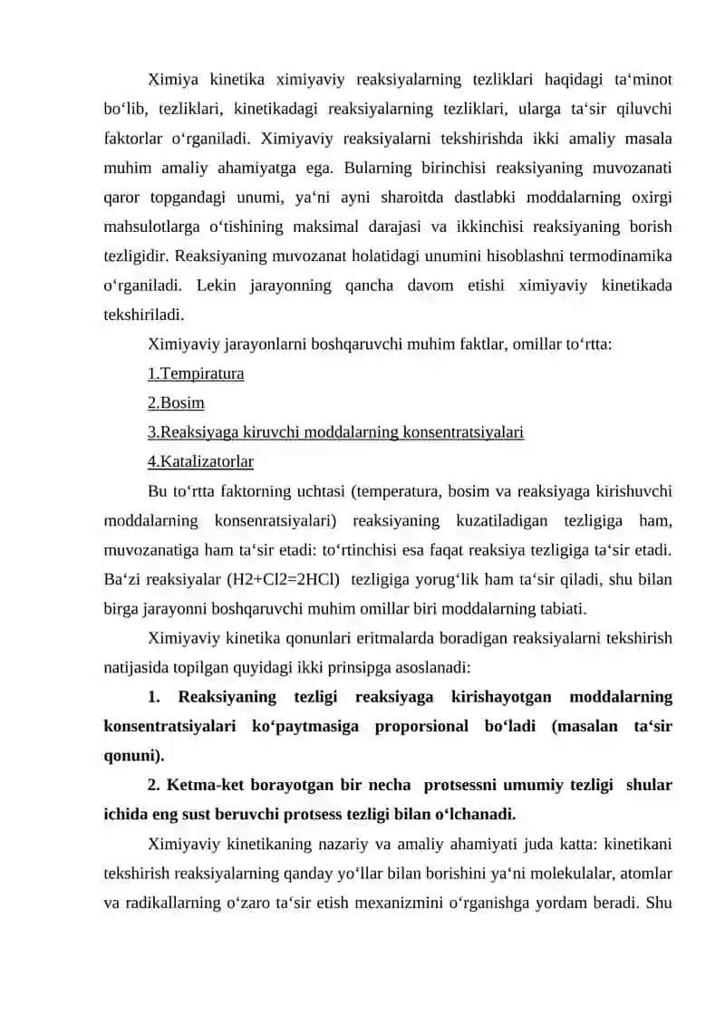 Kinetika va kataliz faniga kirish maqsad va vazifalari 2