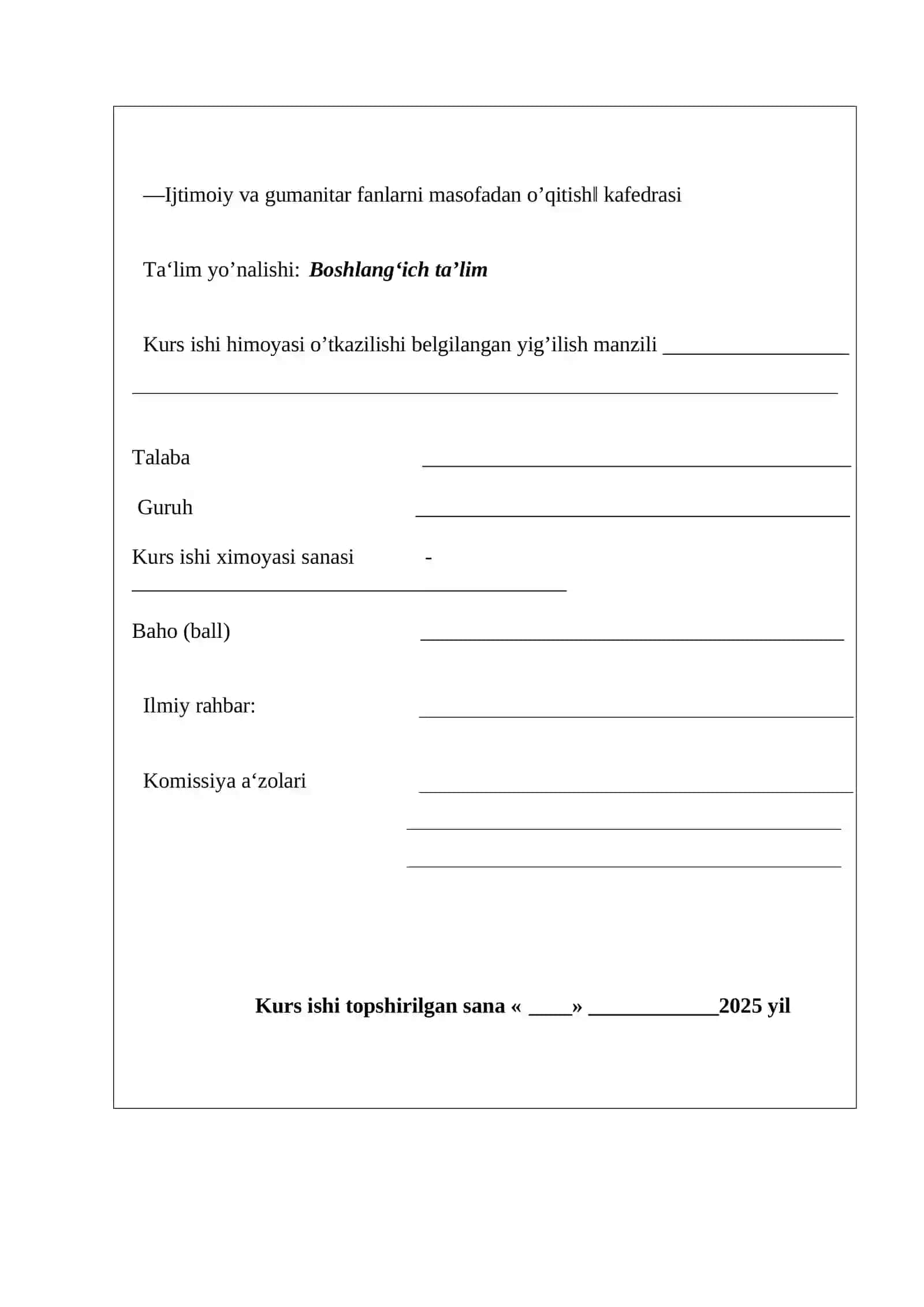 Boshlang’ich ta’lim kurs ishi 2