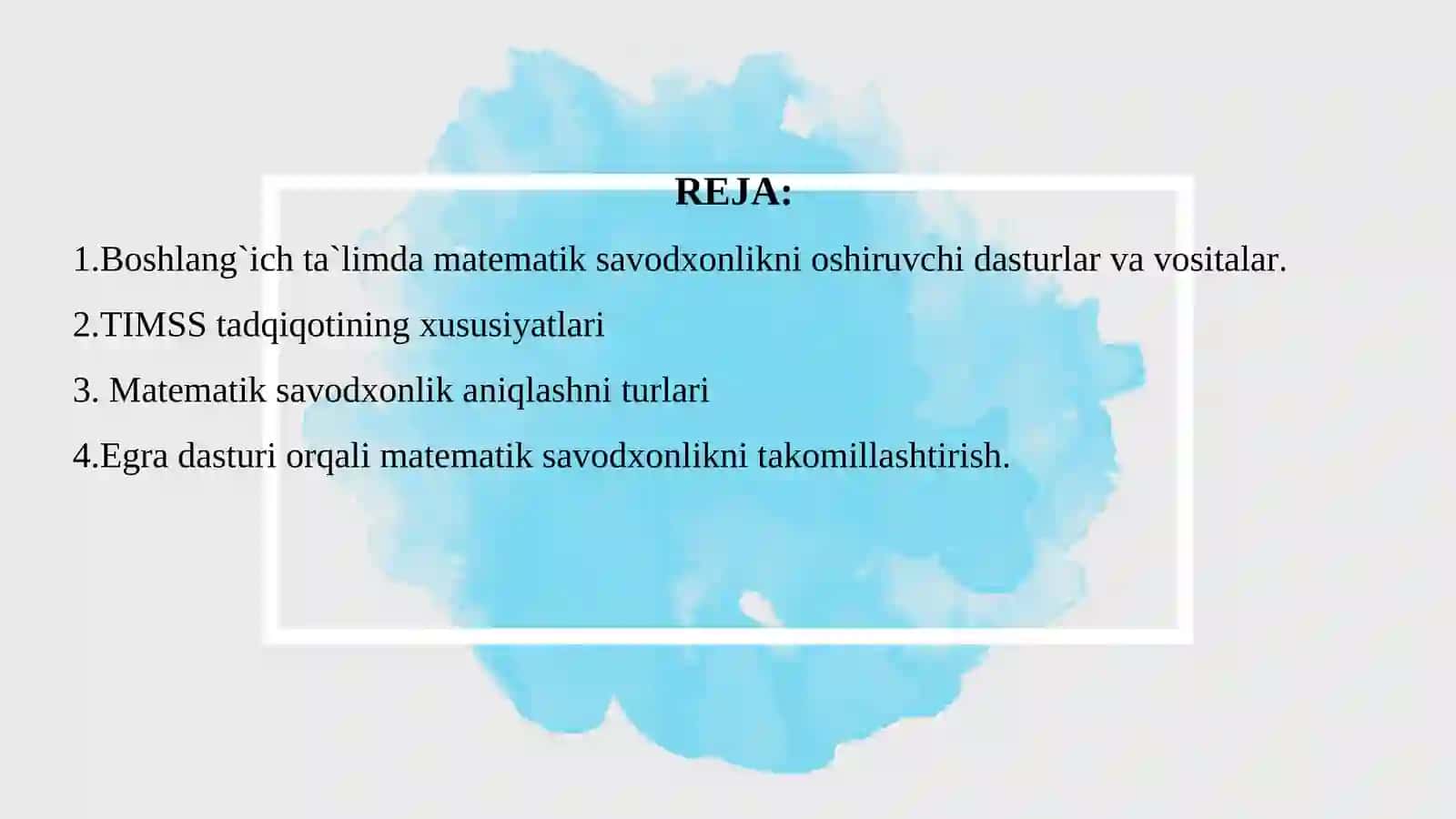 Matematik savodxonlikni TIMSS, xalqaro baholash tizimi orqali takomillashtirish 2