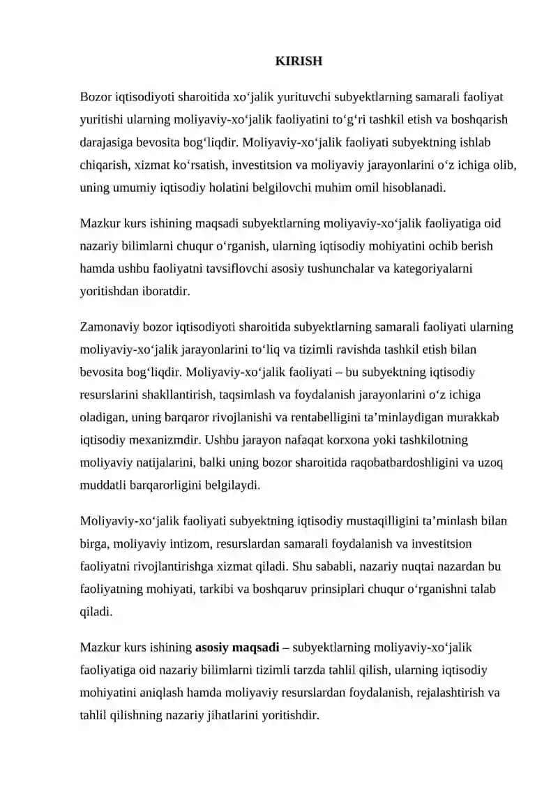 SUBYEKTLARNING MOLIYAVIY-XOʻJALIK FAOLIYATIGA OID NAZARIY BILIMLAR 2
