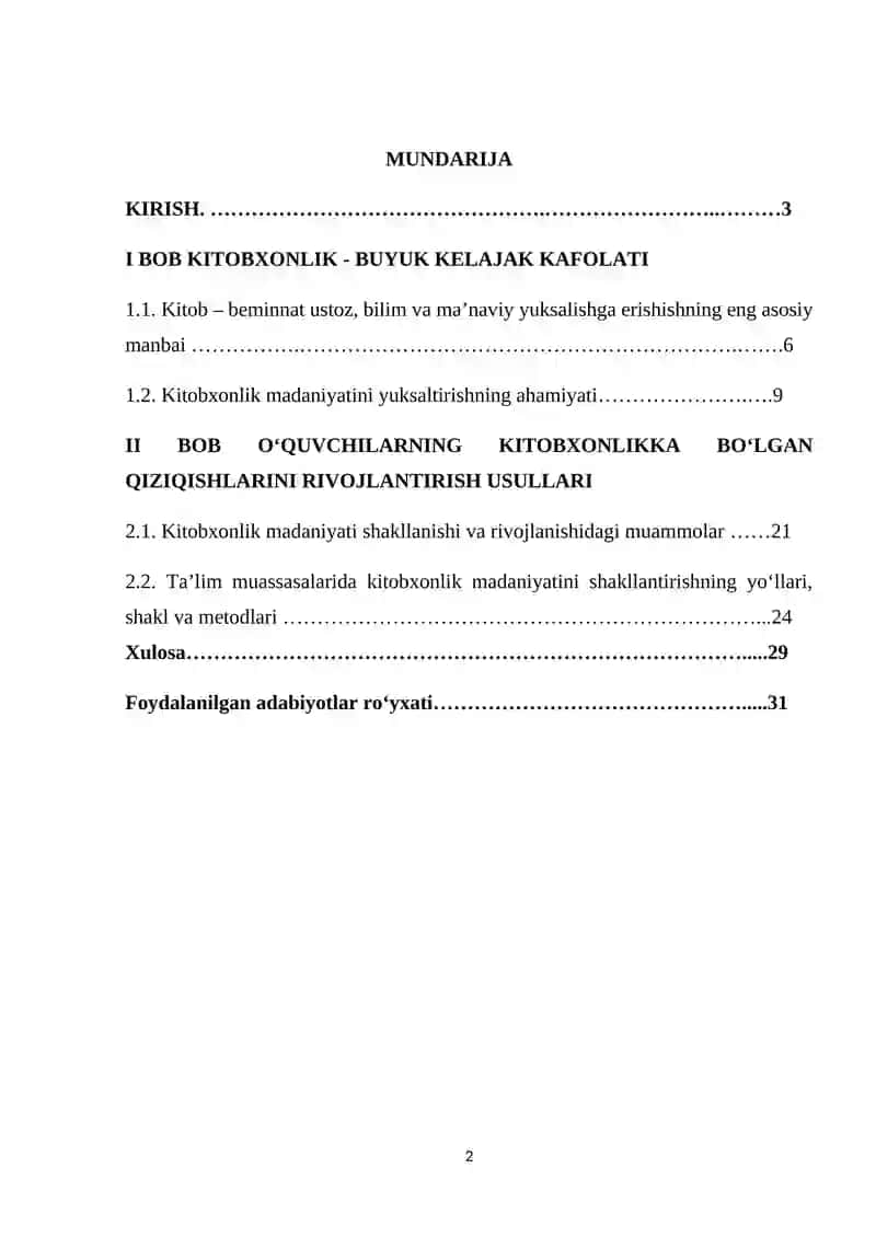 "Oʻquvchilarning kitobxonlikka boʻlgan qiziqishlarini takomillashtirish va rivojlantirish usullari" KURS ISHI 2