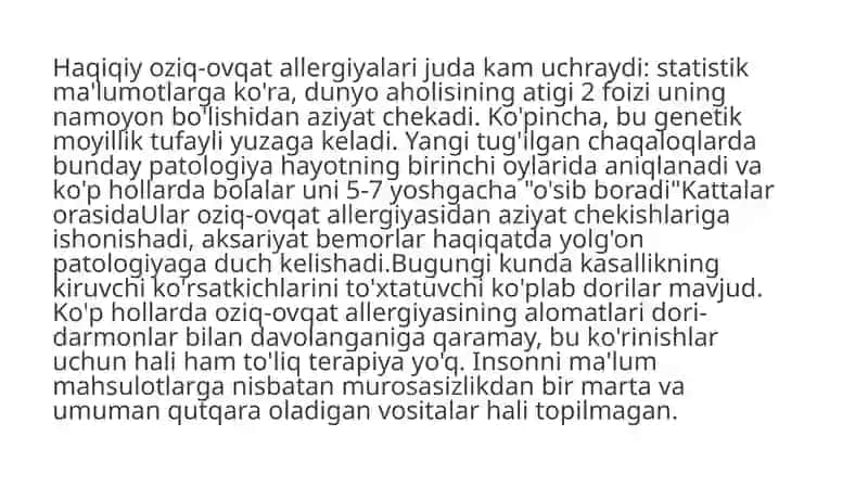 Oziq-ovqat allergiyalari 2