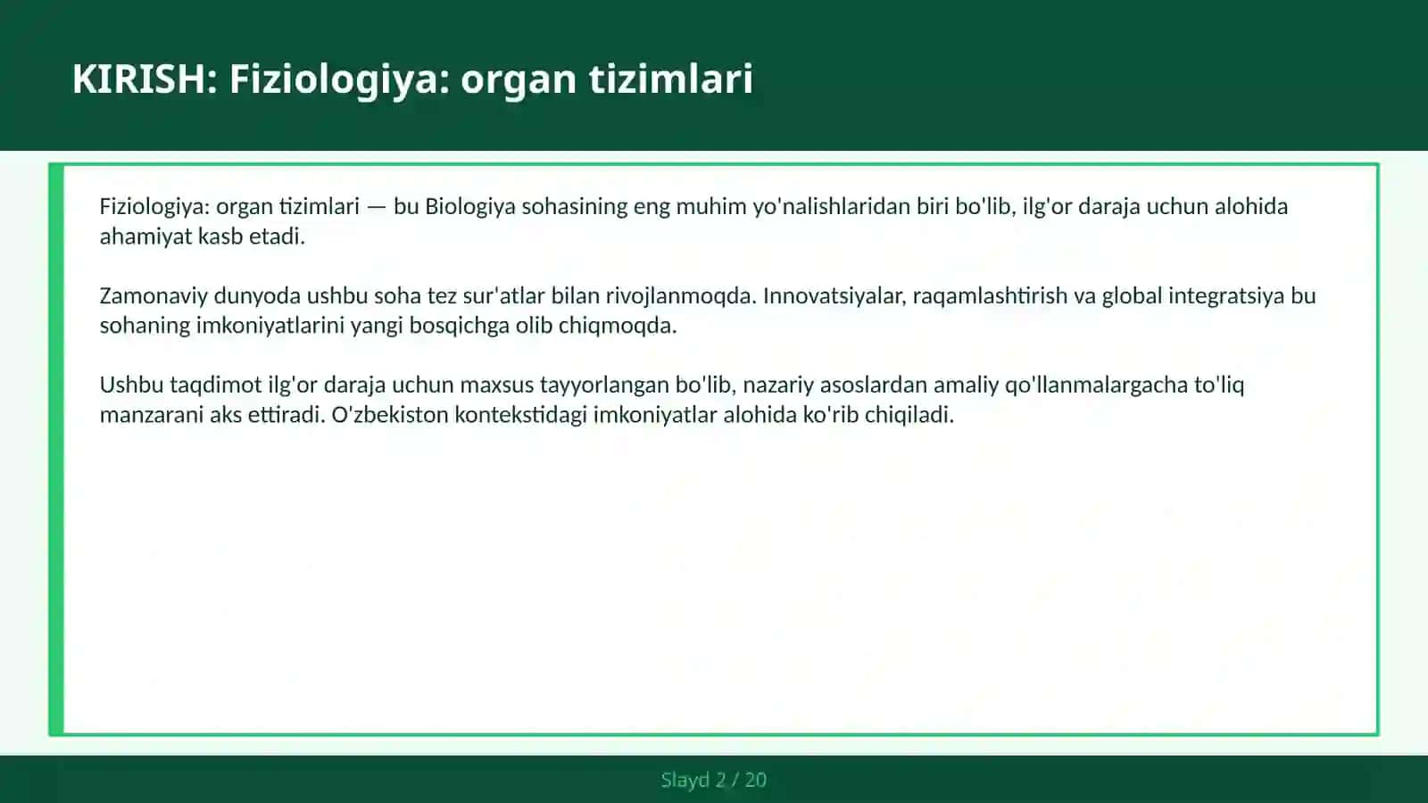 Fiziologiya: organ tizimlari 2
