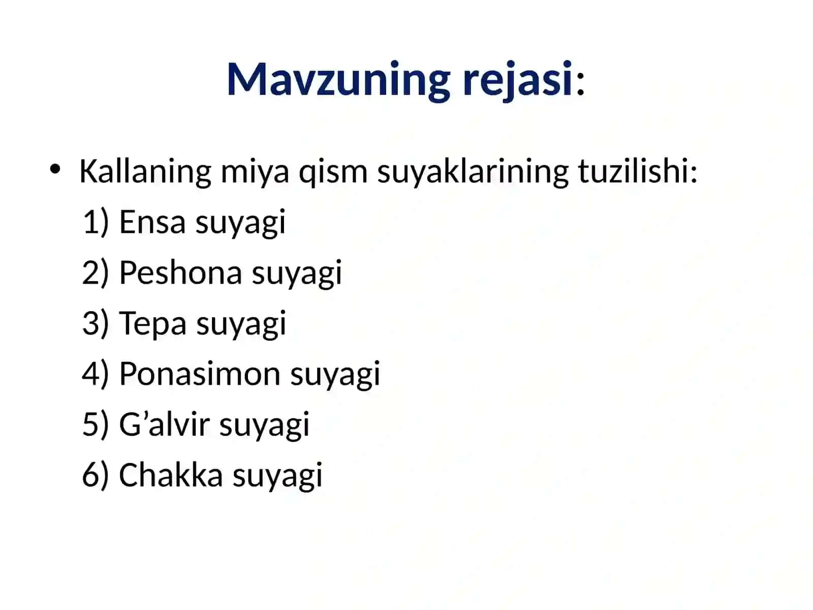 Kallasuyaklarining umumiy anatomiyasi (miya qism suyaklari) 2