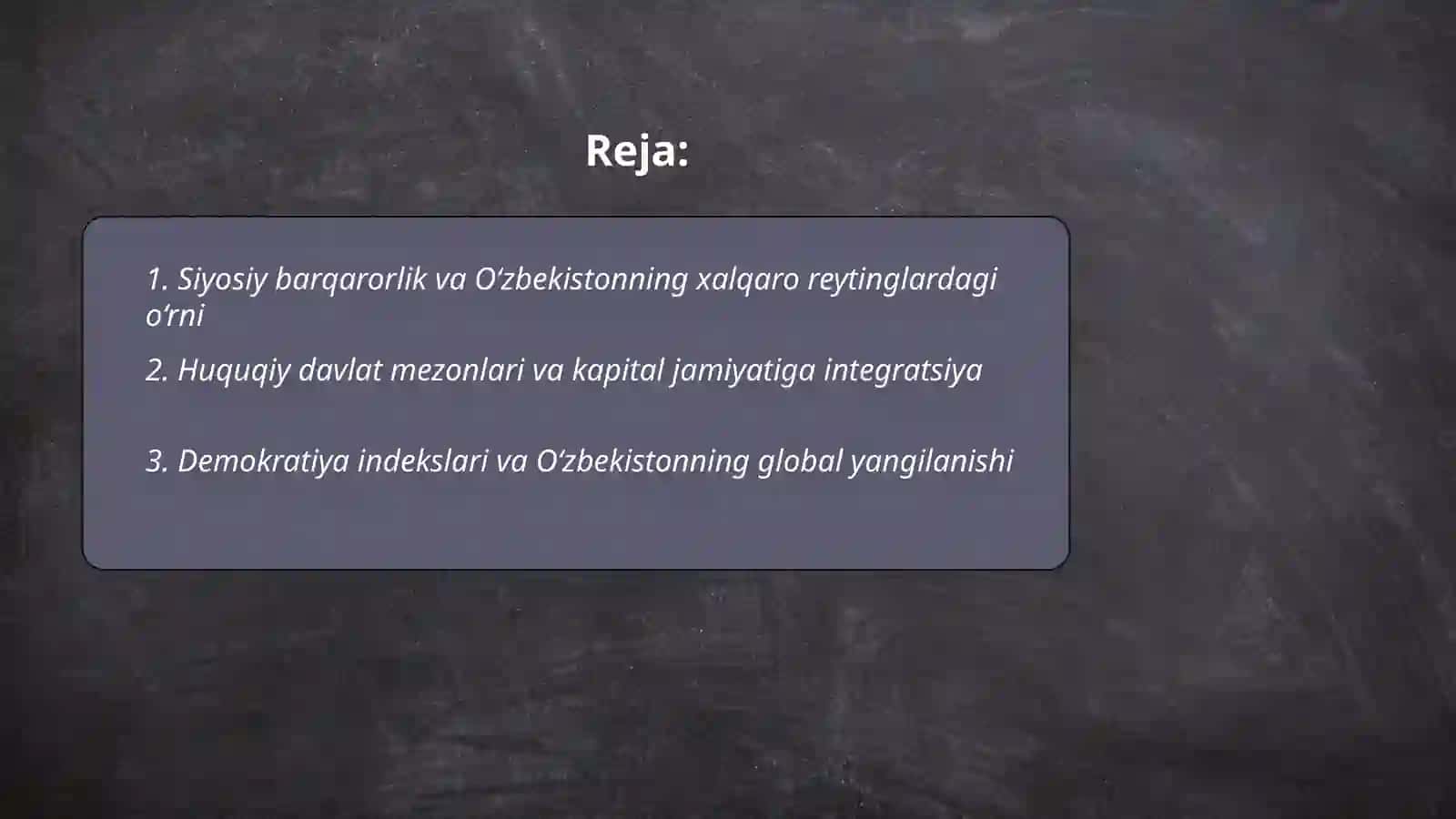 Siyosiy-huquqiy sohadagi ustuvor halqaro reytinglar va ularga O‘zbekistonning integratsiyalashuvi 2