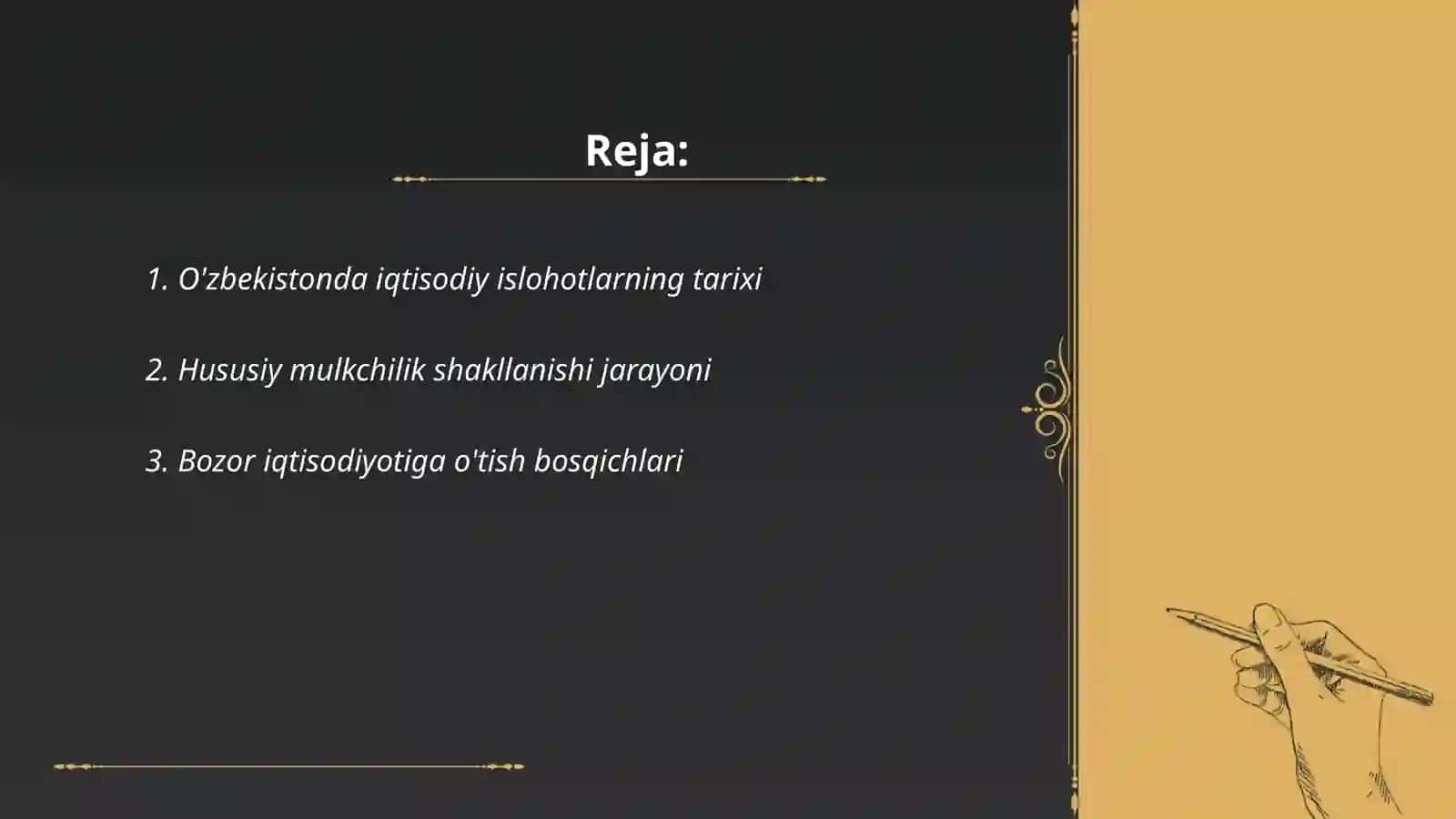 Iqtisodiy islohotlar hususiy mulkchilikning shakilanishi Ózbekistonda bozor munosabatlarining rivojlanishi 2