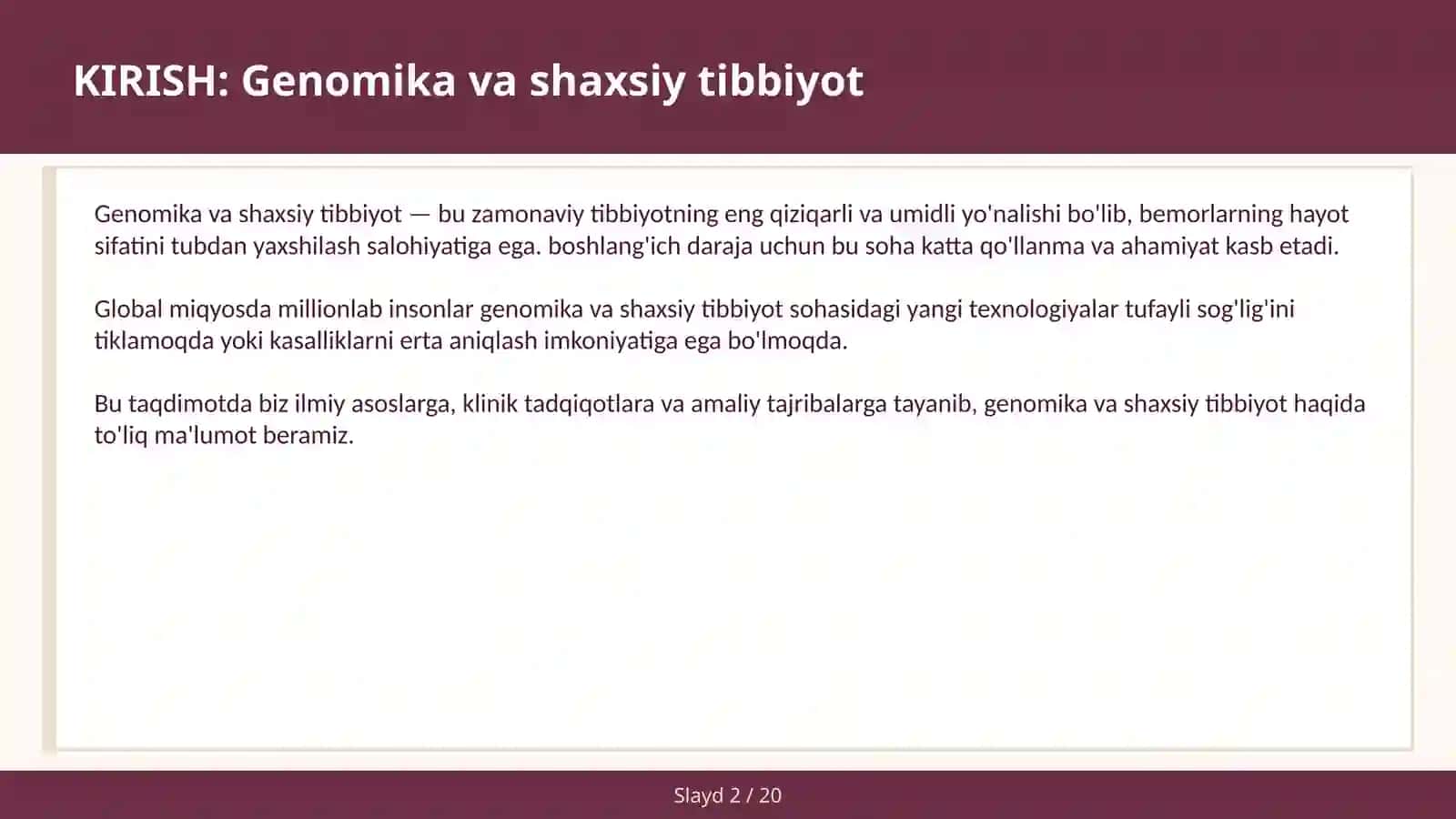 GENOMIKA VA SHAXSIY TIBBIYOT 2