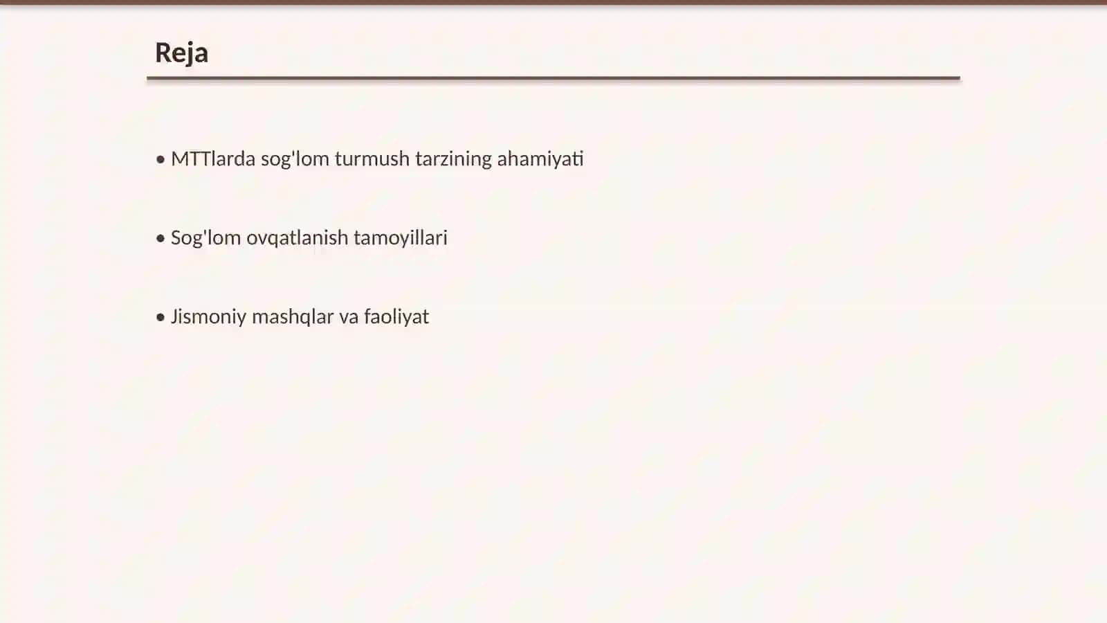MTTlarda soĝlom turmush tarzini tarĝibot qilish 2