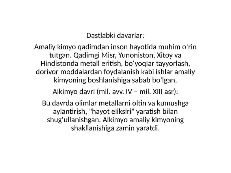 Amaliy kimyo fanining vujudga kelishi va rivoji 2