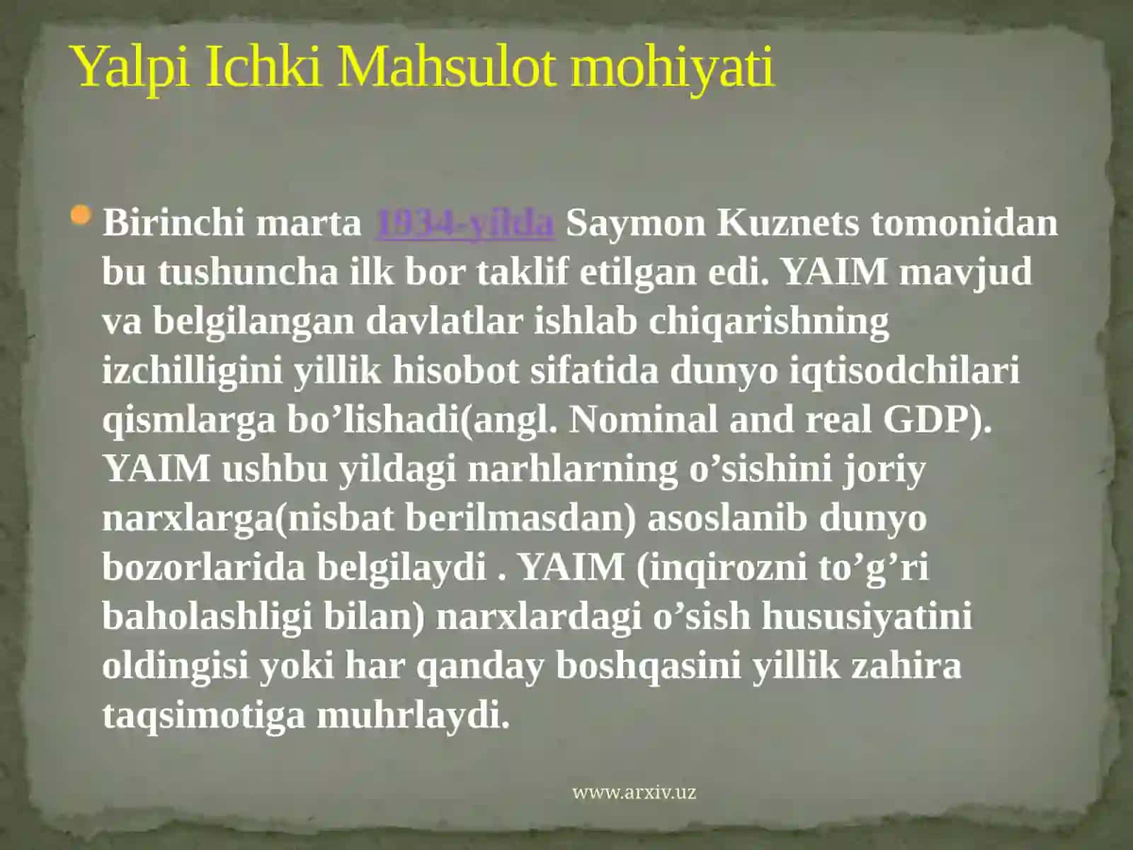 Yalpi ichki mahsulotlar statistikasining xajmi 2
