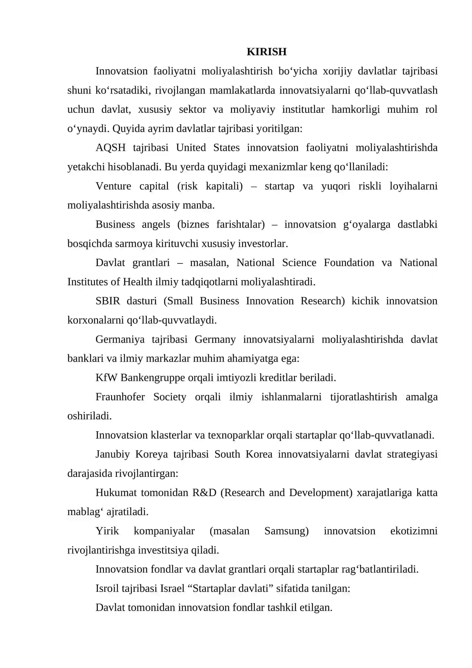 INNOVATSION FAOLIYATNI MOLIYALASHTIRISHNING XORIJIY DAVLATLAR TAJRIBASINI YORITISH 2