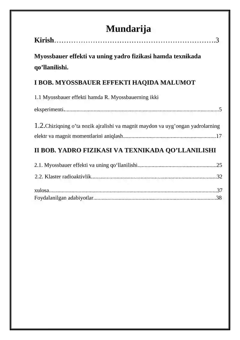 Myossbauer effekti va uning yadro fizikasi hamda texnikada qo’llanilishi 2