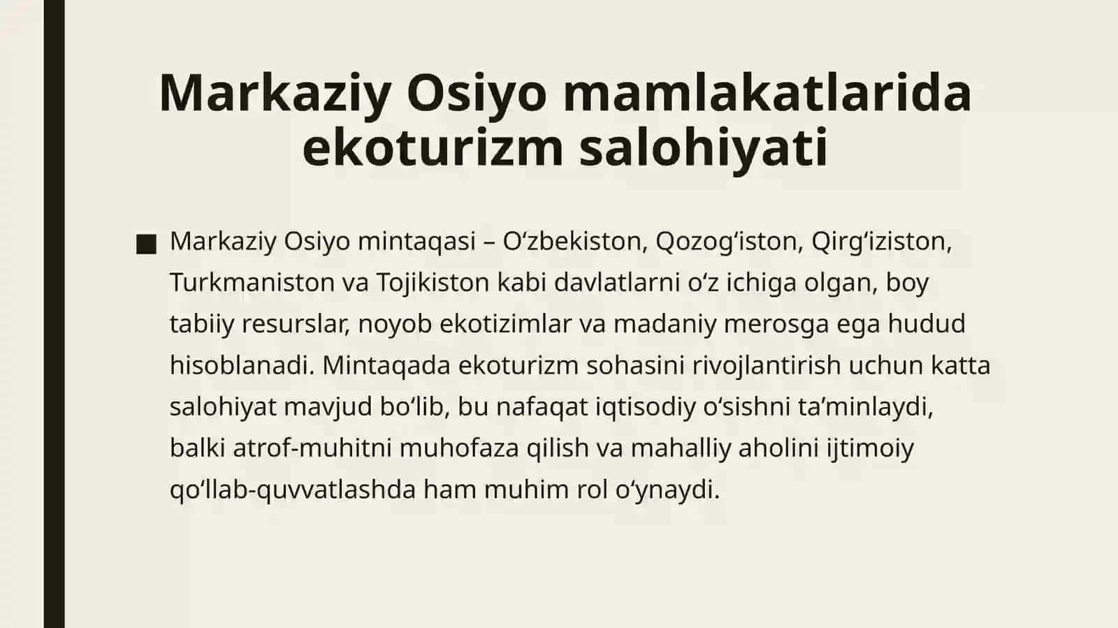 Ekologik turizm fanida ekoturizm salohiyati 2