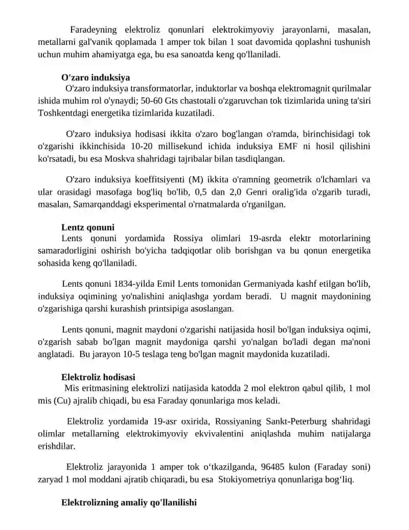 Elektromagnit induksiya hodisasi. Elektroliz qonunlari 2