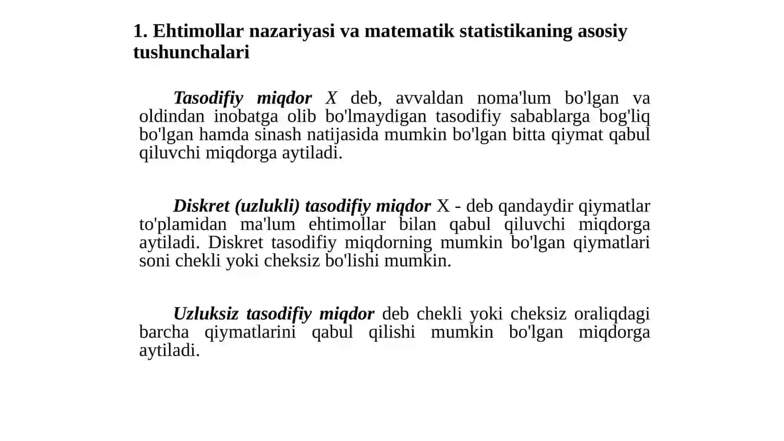EKONOMETRIKADAEHTIMOLLARNAZARIYASIVAMATEMATIKSTATISTIKANING asosiy TUSHUNCHALARI 2