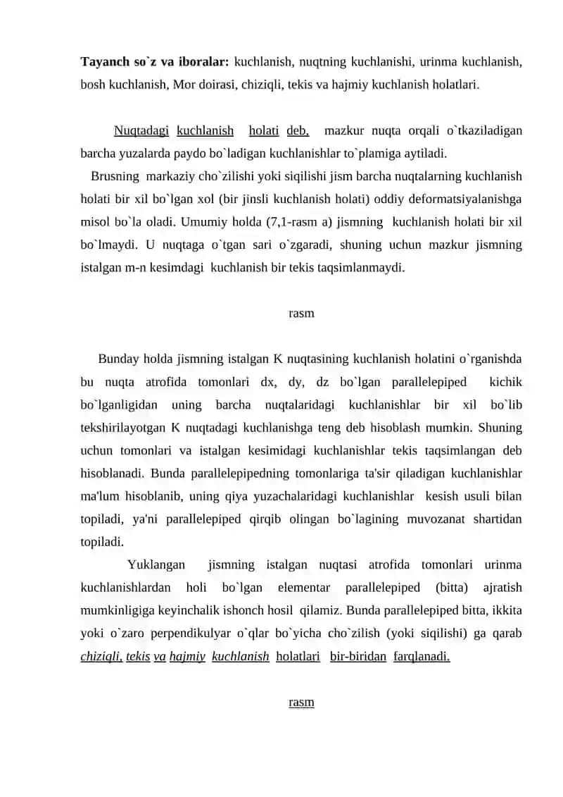 Nuqtaning kuchlanish va deformatsiyasining holatlari 2