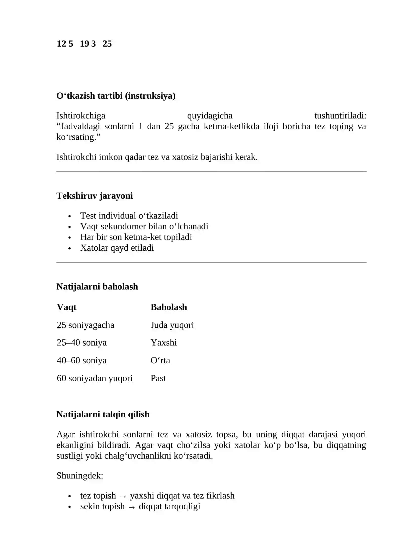 SHULTE JADVALI METODIKASI 2