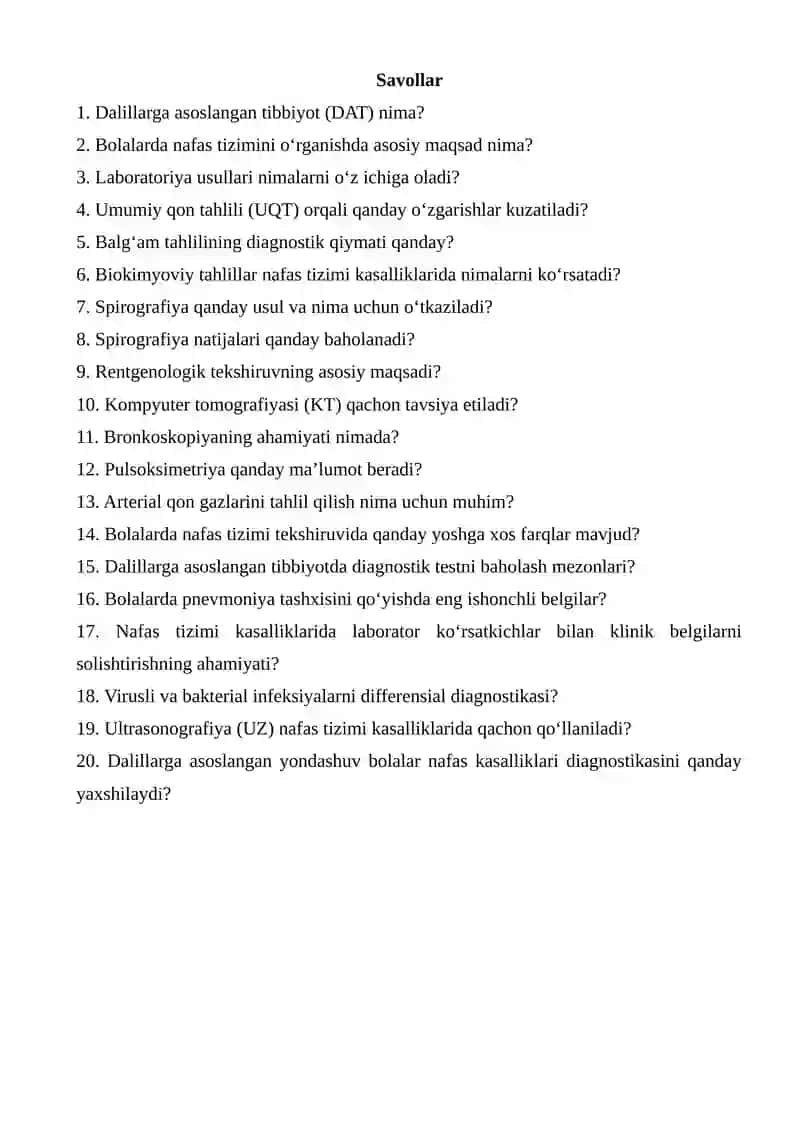 Dalillarga asoslangan tibbiyot ma'lumotlari doirasida nafas olish tizimini o'rganishning laboratoriya va instrumental usullarining diagnostik qiymati 2
