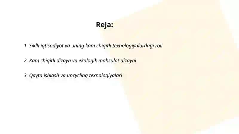 Kam chiqitli va chiqindisiz texnologiyalar 2