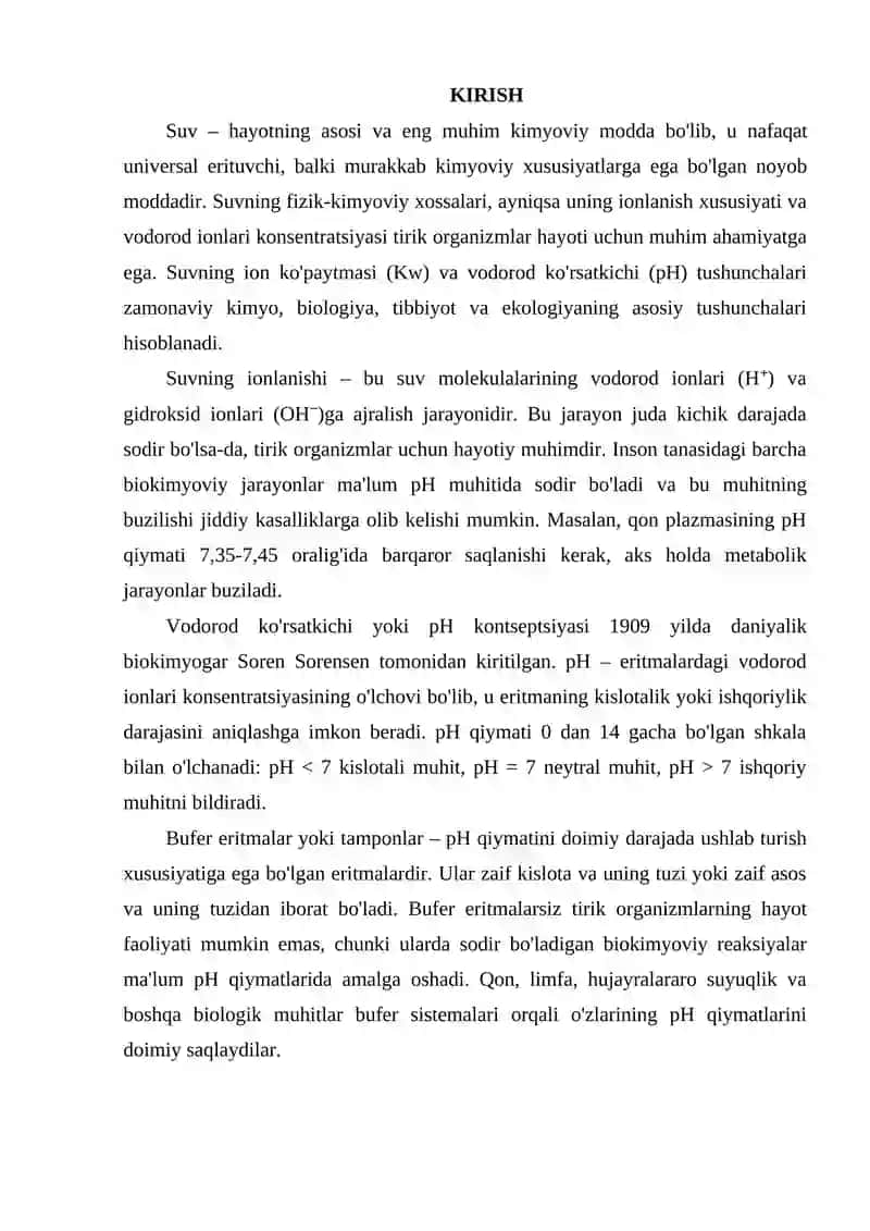 Suvning ion kо’paytmasi. Bufеr eritmalar. Ularning analizdagi ahamiyati 2