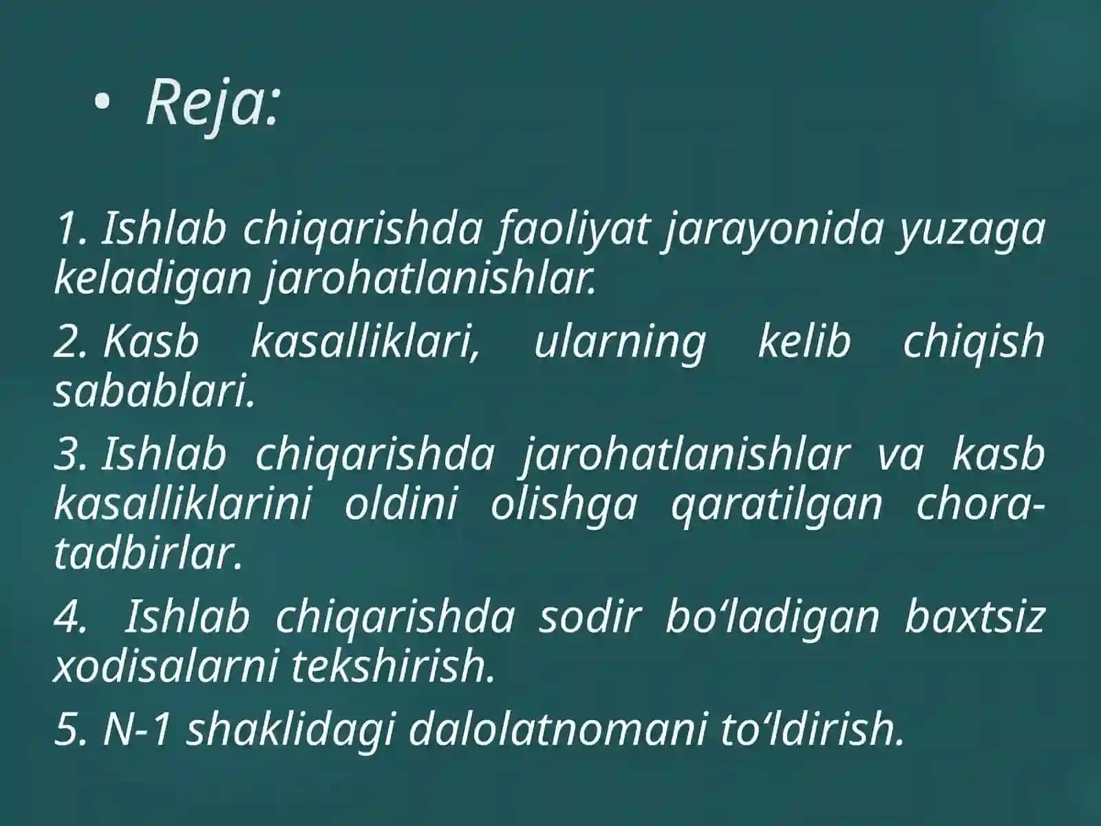 Izhlab chiqarishda sodir bo'ladigan baxtsiz hodisalar va kasb kasalliklari 2