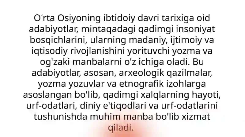 O`RTA OSIYONING IBTIDOIY DAVRI TARIXIGA OID ADABIYOTLAR 2
