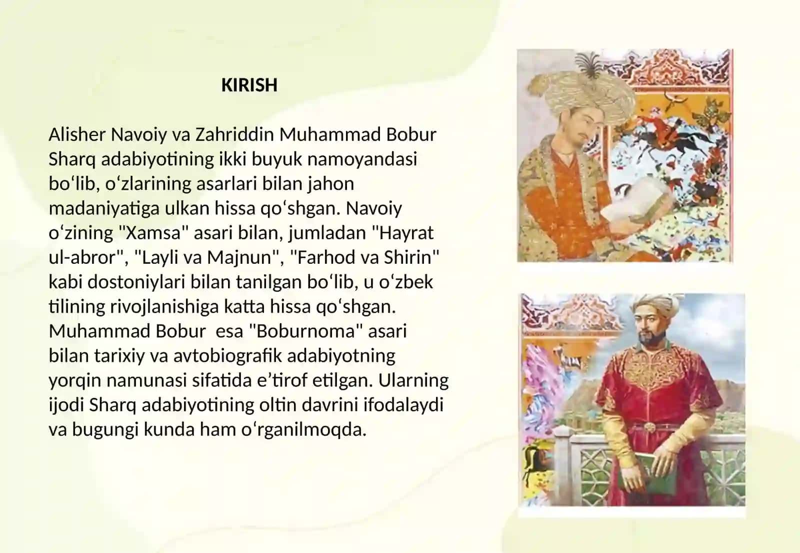 Sharq allomalari Alisher Navoiy va Zahriddin Muhammad Bobur 2