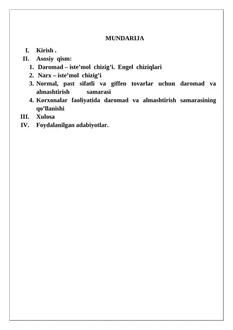 "MIKROIQTISODIYOT" FANIDAN "NORMAL, PAST SIFATLI TOVARLAR UCHUN DAROMAD VA ALMASHTIRISH SAMARASI" 2