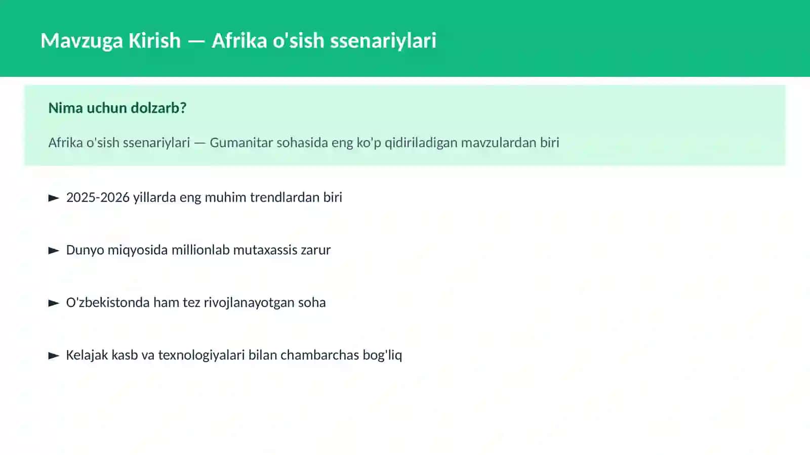 Afrika o'sish ssenariylari 2