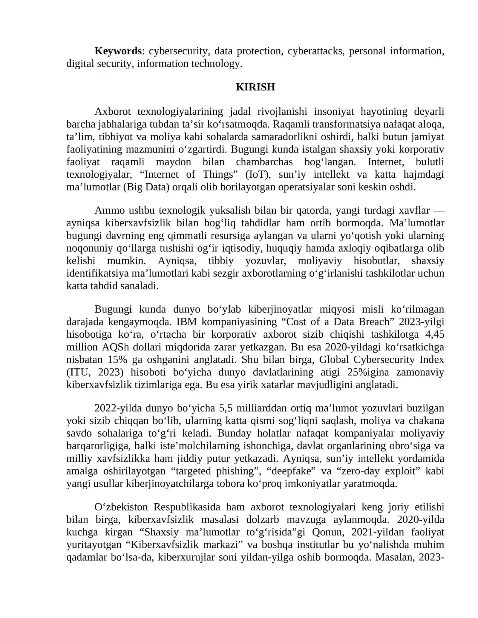 KIBERXAVFSIZLIK: ZAMONAVIY DUNYODA SHAHSIY VA KORPORATIV MA’LUMOTLARNI QANDAY HIMOYA QILISH KERAK? 2