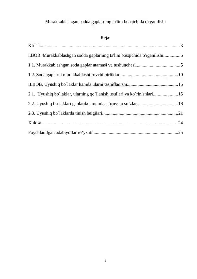 Murakkablashgan sodda gaplarning ta'lim bosqichida o'rganilishi KURS ISHI 2